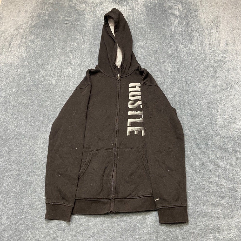 Xersion Quick Dri Hustle Hoodie Boys Large Black Cotton Fleece Lined Full Zip